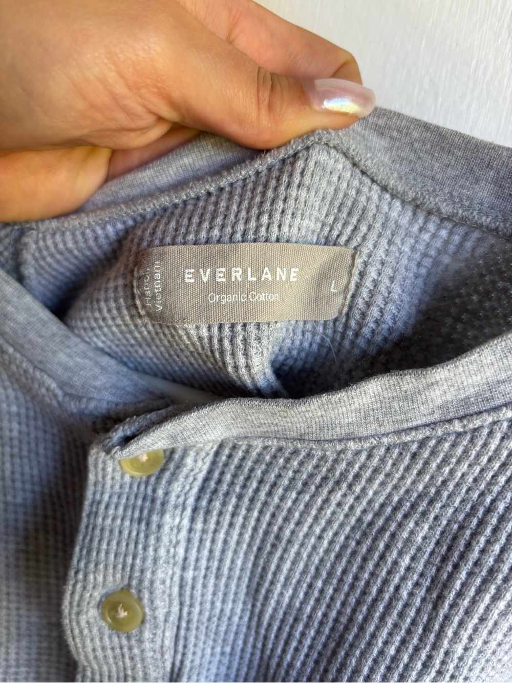 Everlane Gray Ribbed Crewneck Henley Sweater